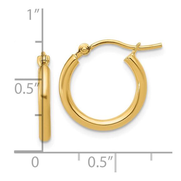 2mm Round Hoop Earrings in 10k Yellow Gold, 13mm (1/2 Inch) - Picture 5 of 6